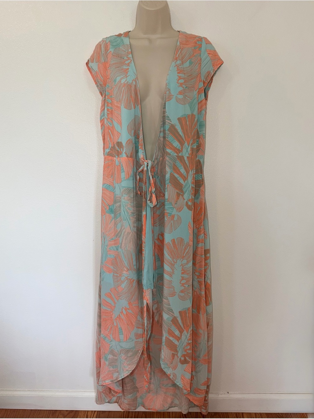 l*space Coral and Light Blue Floral Maxi Dress with Tie Front